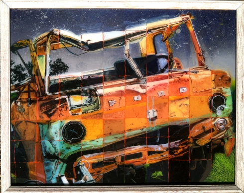 "Ford," Reverse Painting on Glass by Pete Connolly