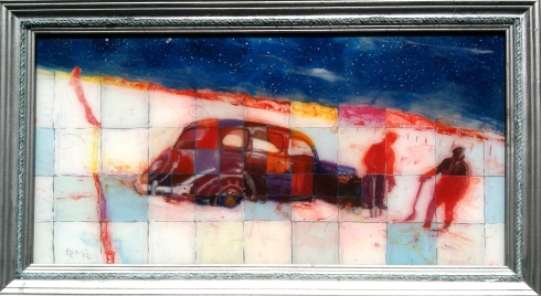 "Snowblind," Reverse Painting on Glass by Pete Connolly